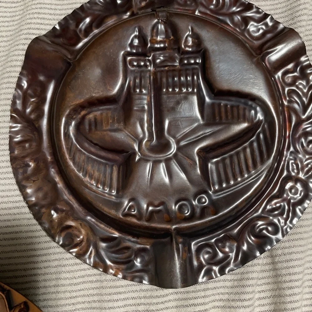 3 Souvenir Roma Vintage Embossed Copper Ashtrays